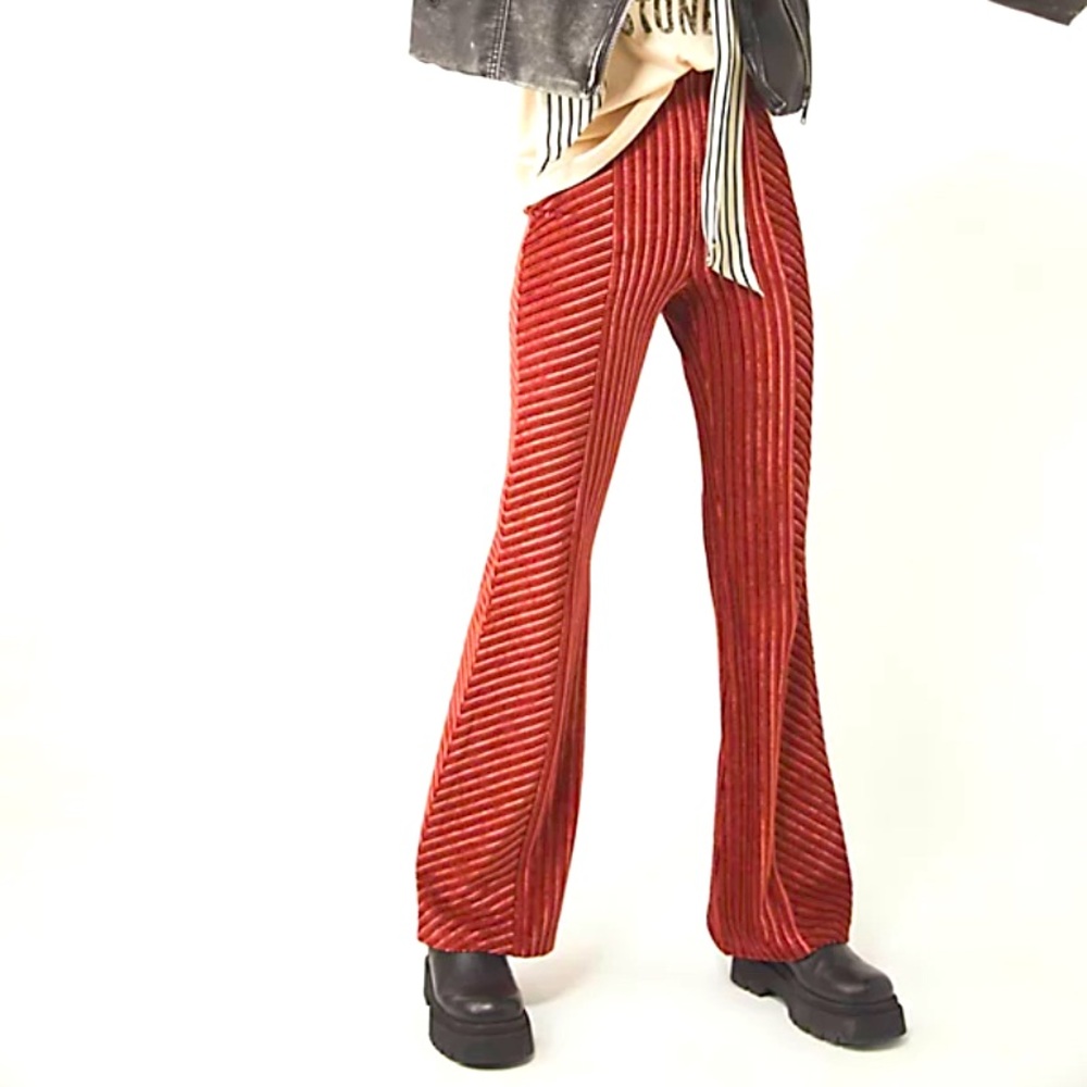 Free People Slim Pull On Velvet Flare Pants Cherry Chocolate Size S